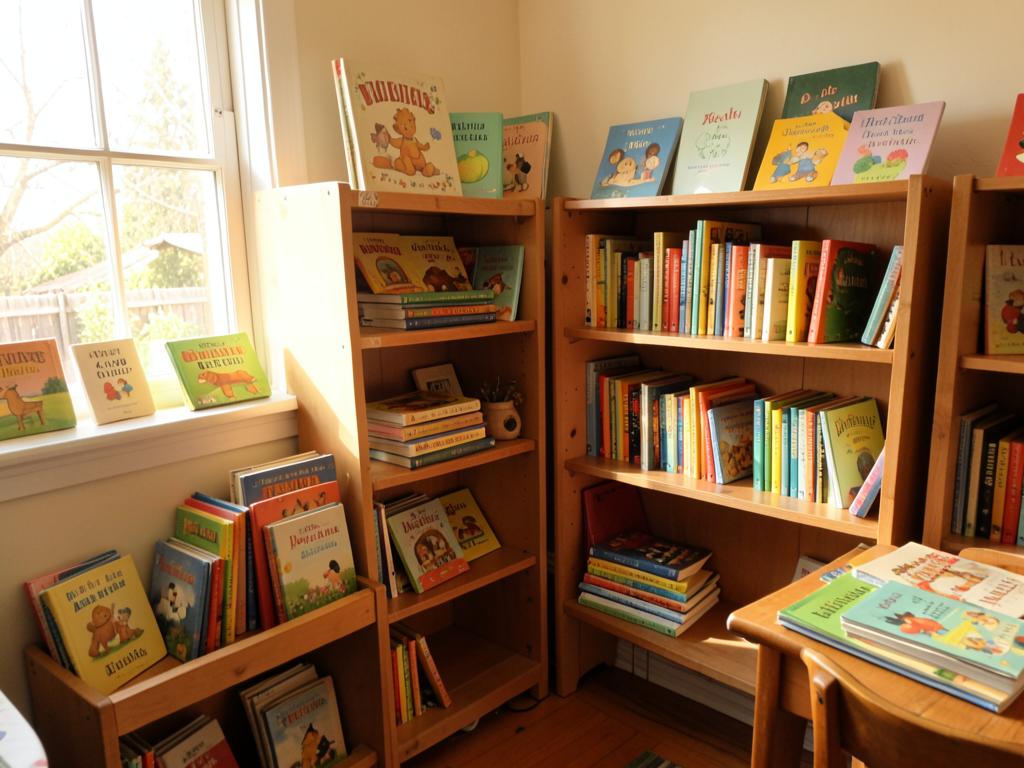 Shelves filled with gently loved children's books
